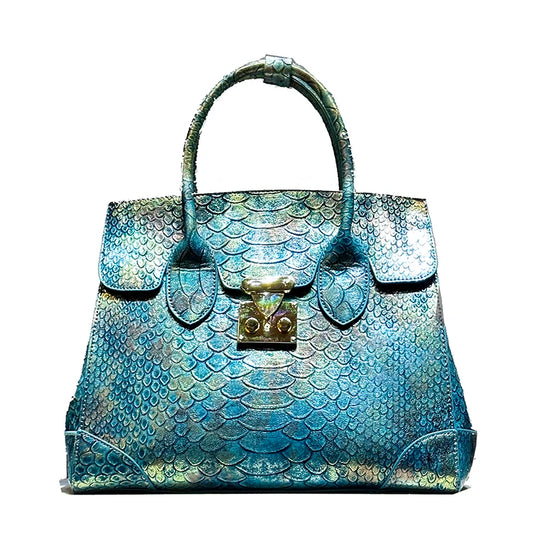 High-End Designer Snake Print Leather Handbag: Trendy Large Capacity Crossbody Fashion Bag for Women