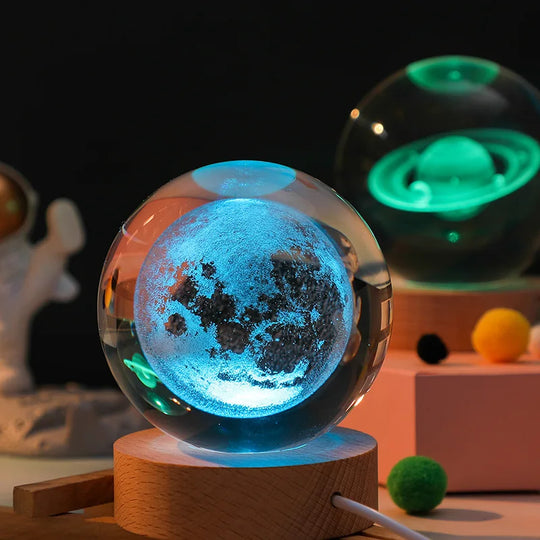 3D Laser-Engraved Crystal Universe Ball, Miniature Planet Model with LED Night Light and Touch Switch, Perfect Gift for Kids