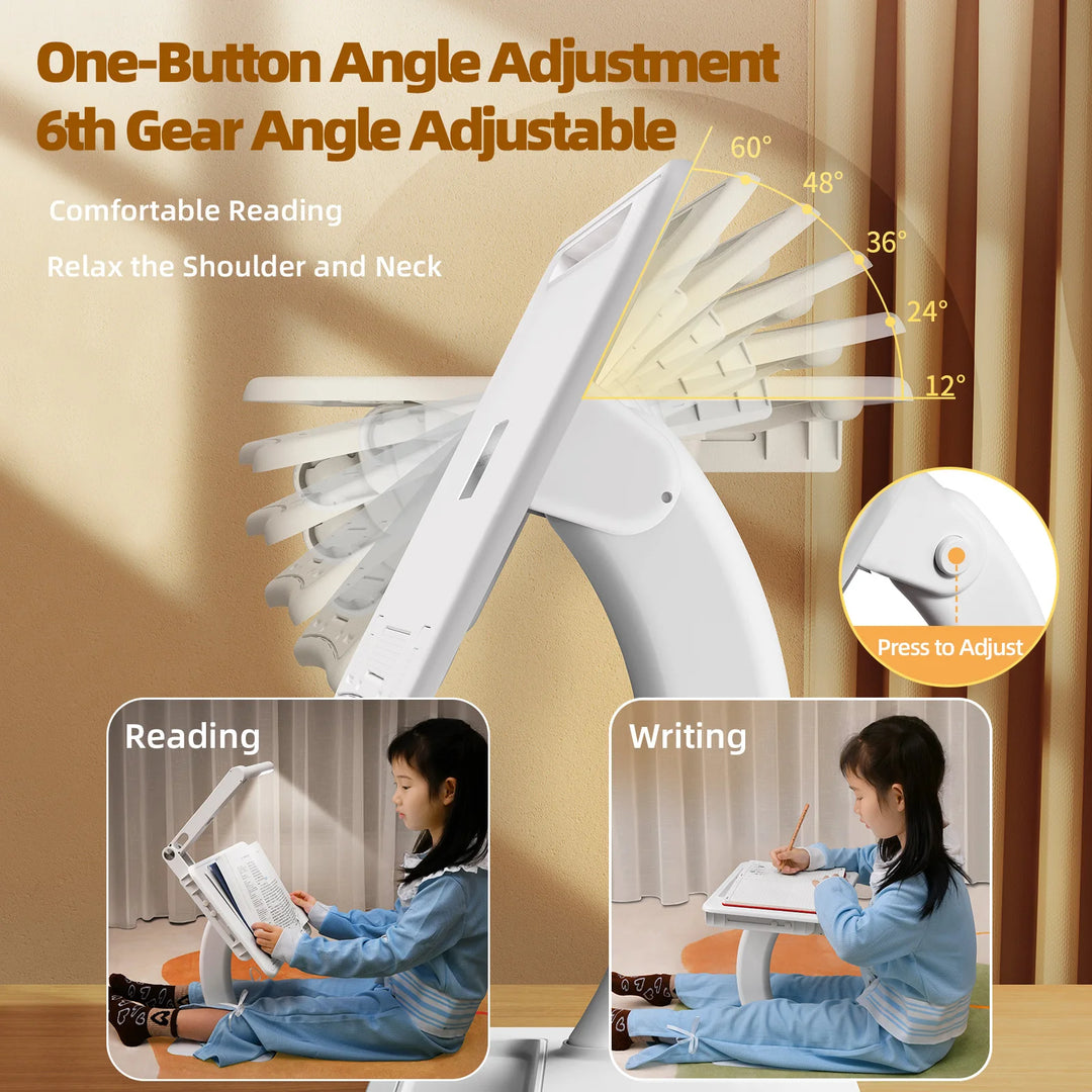 Adjustable Angle Laptop and Tablet Stand with Built-in Lamp: Foldable Desk for Reading and Studying, Ideal for Bed and Desktop Use