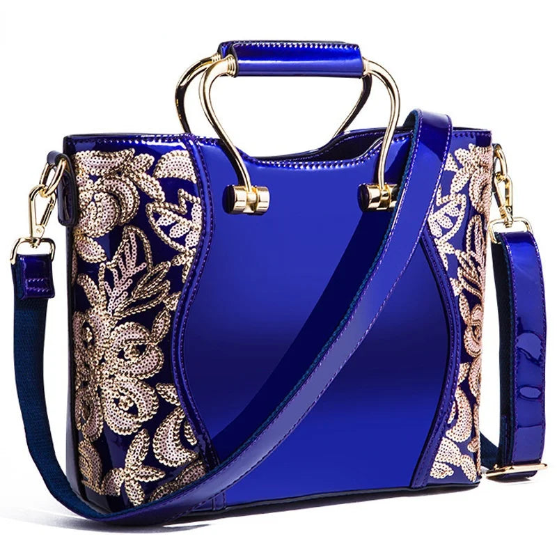 Floral Elegance Patent Leather Handbag: Large Capacity Crossbody and Shoulder Bag for Women