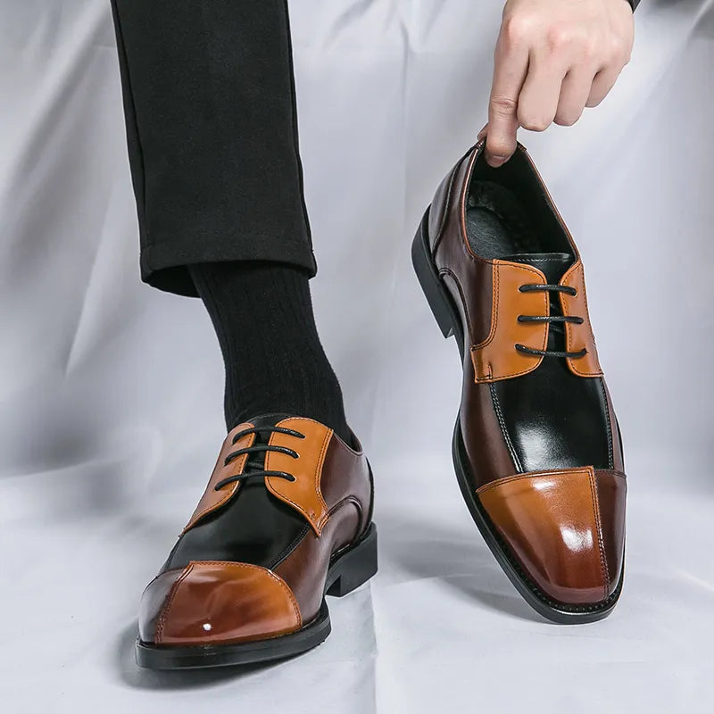 Handcrafted Men's Wingtip Oxford Dress Shoes in Black and Yellow Rust, Formal Leather Classic Business Footwear