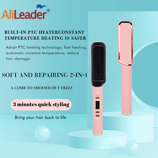 "Professional 2-in-1 Electric Hot Comb: Fast Heating Straightener and Curling Iron Hair Brush"