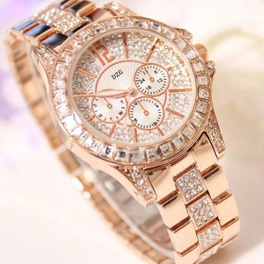 "Fashion Women's Watch with Diamonds - Top Luxury Brand, Casual Ladies' Bracelet Style, Crystal Embellished, Feminine Timepiece"