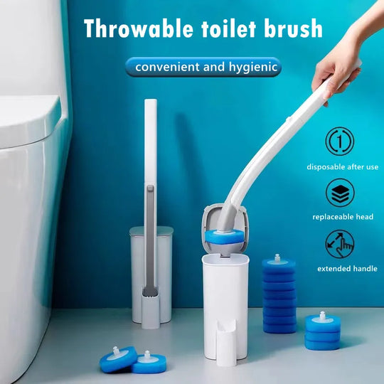 Wall-Mounted Disposable Toilet Brush with Cleaning Liquid - Easy Replace Head Bathroom Cleaning Accessory