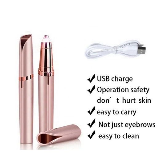 USB Rechargeable Electric Eyebrow Trimmer Instant & Painless Eye Brow Hair Remover Razor for Women Facial Hair Removal Tool