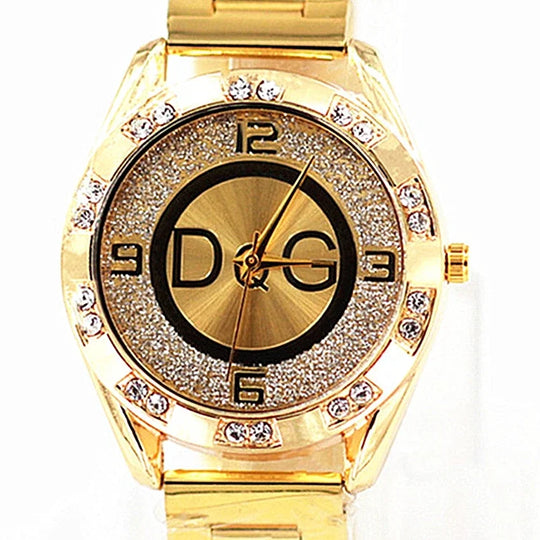 "2024 DQG Fashion Luxury Women's Watch - Crystal Quartz, Gold and Silver Stainless Steel, Ladies Dress Watch"