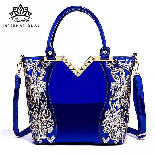 Amelish Luxury Bag for Women 2024 High Quality Leather Flower Embroidery Diamond Tote Handbag Fashion  Shoulder Bag