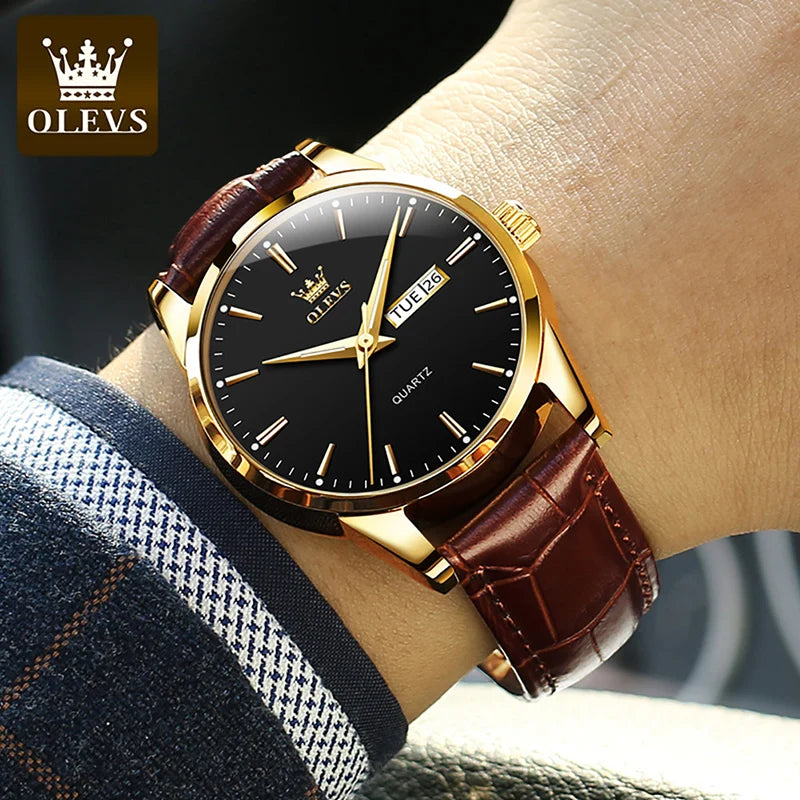 OLEVS Mens Quartz Watches Brand Luxury Casual Fashion Men's Watch For Gifts Breathable leather Waterproof luminous Wristwatch