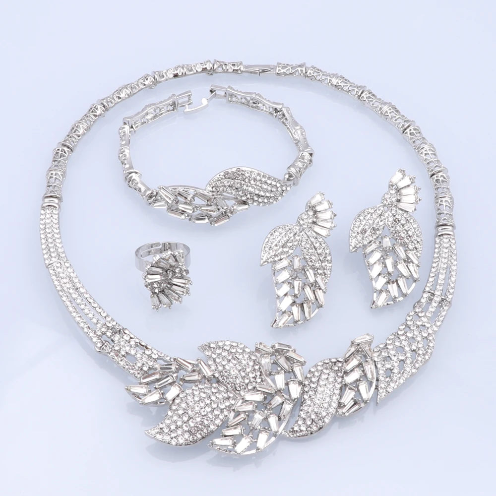 Gold Plated Jewelry Sets For Women,  Earrings, Necklace, Bracelet Ring 4Pcs Jewelry Wedding Party Set