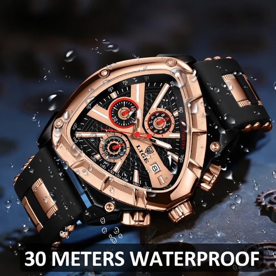 "LIGE Triangle Men's Watch - Sporty Army Style, Luxury Waterproof Quartz, Chronograph Military Wristwatch"