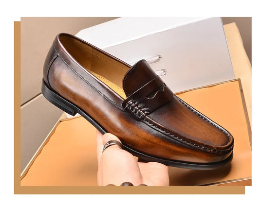 Luxury Men Penny Loafers Genuine Leather Slip On Black Casual Business Dress Shoes Mens Wedding Party Office Fashion Shoes