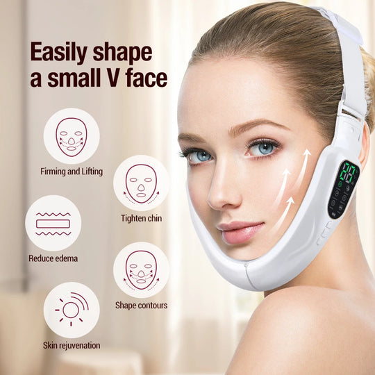 Heated EMS Microcurrent Facial Toning Device: Slimming Face Massager, Double Chin Eliminator & V-Line Lifting Belt for Jaw Sculpting