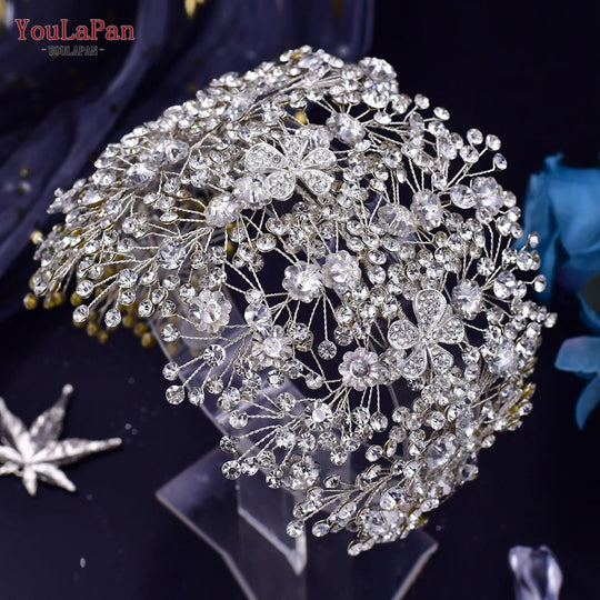 Bridal Tiara Crystal Wedding Crown Hair Accessories Luxury Bride Headdress Alloy Flower Headband Pageant Headwear