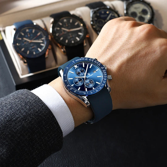 "POEDAGAR Luxury Men's Sport Watch - Casual, Top Brand, Creative Chronograph, Silicone Strap, Date Display, Luminous, Waterproof"