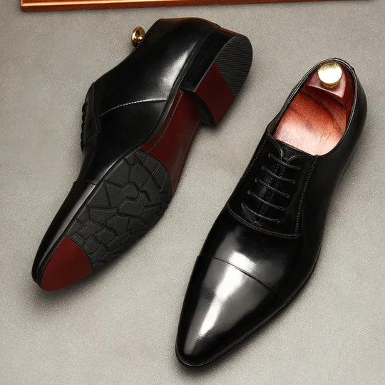 Formal Pointed Toe Oxford Dress Shoes for Men, Genuine Leather, Available in Black and Brown