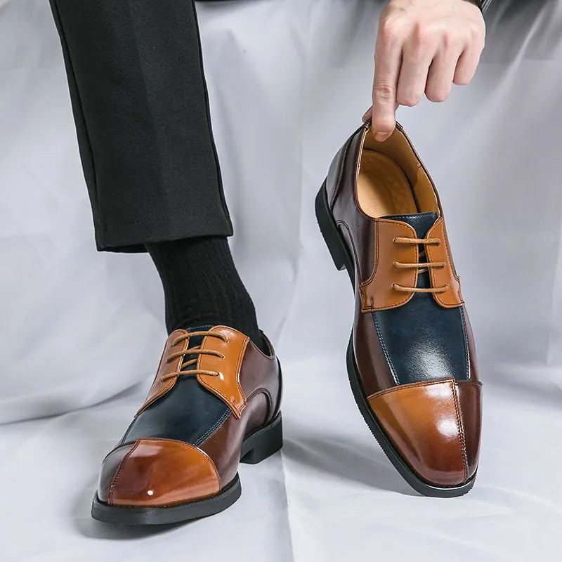 Handcrafted Men's Wingtip Oxford Dress Shoes in Black and Yellow Rust, Formal Leather Classic Business Footwear