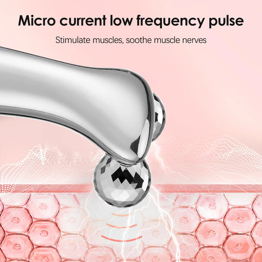 4D Roller Facial Lifting Tool: EMS Microcurrent Pulse Massager for Neck & Face - Wrinkle Reduction, Dark Circle Removal, and Eye Care Beauty Device