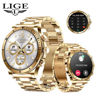 "LIGE Men's AI Voice Control Smart Watch - Outdoor Sport Fitness Bracelet, Bluetooth Call, Heart Rate and Blood Pressure Tracker"