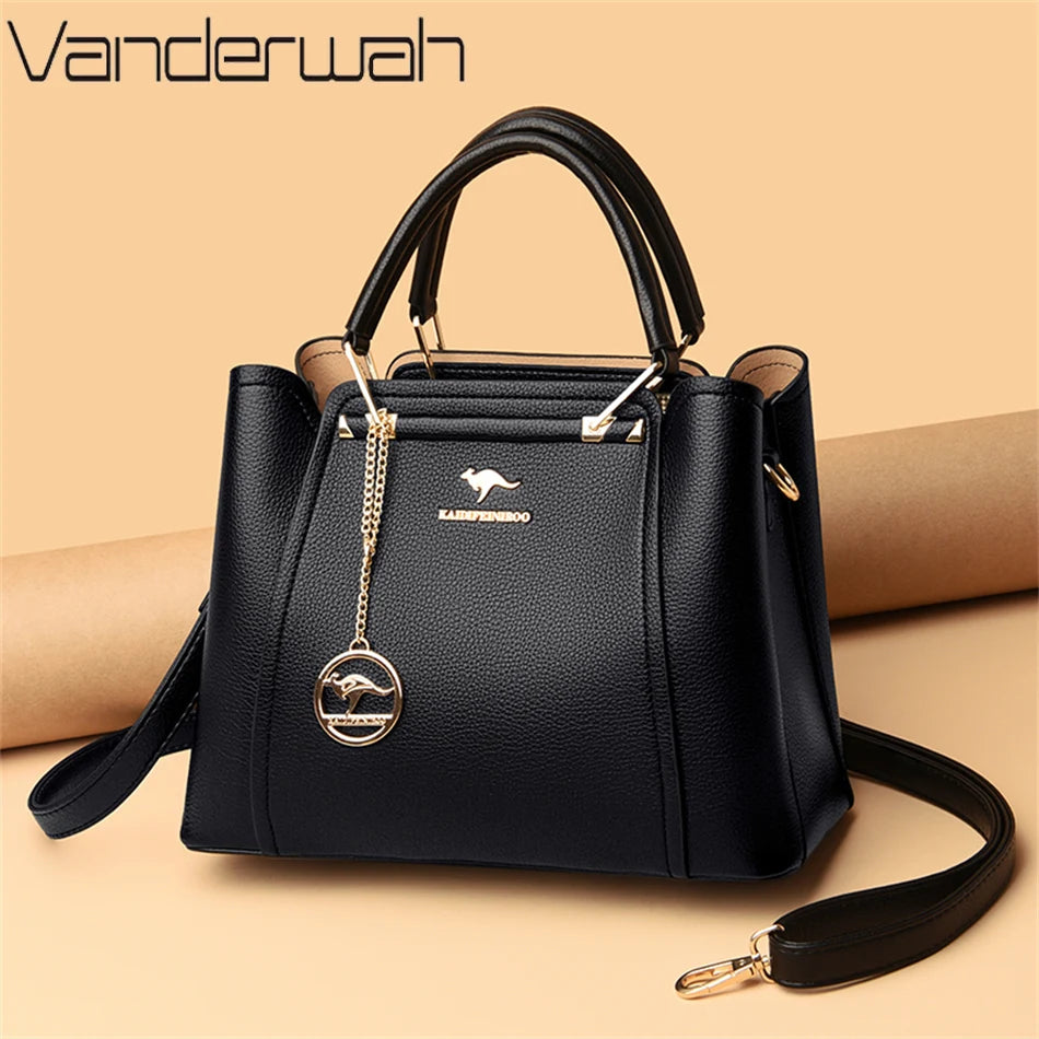 VANDERWAH 2024 Luxury Women Designer 3 Layers Shoulder Crossbody Sac Ladies Large Capacity Leather Hand Bag