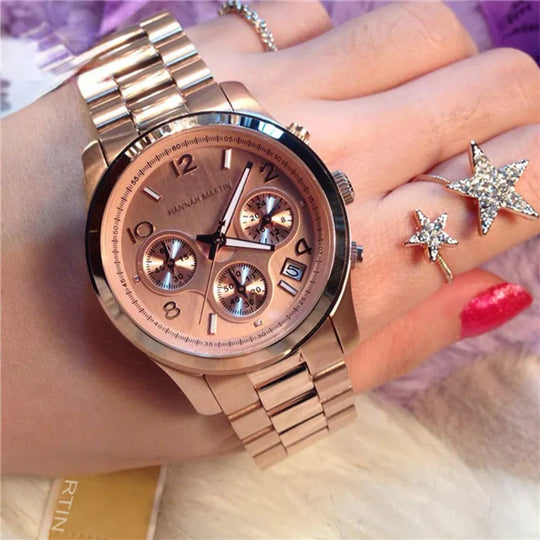 "2024 Classic Women's Rose Gold Watch - Top Brand Luxury, Ladies Dress and Business Style, Fashion Casual, Waterproof, Quartz with Calendar"