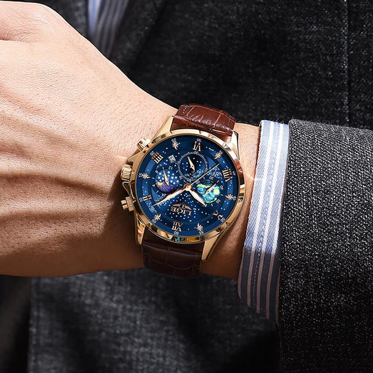 "LIGE Men's Casual Sport Watch - Luxury Waterproof, Date Display, Luminous Chronograph, Quartz Movement, Leather Strap"