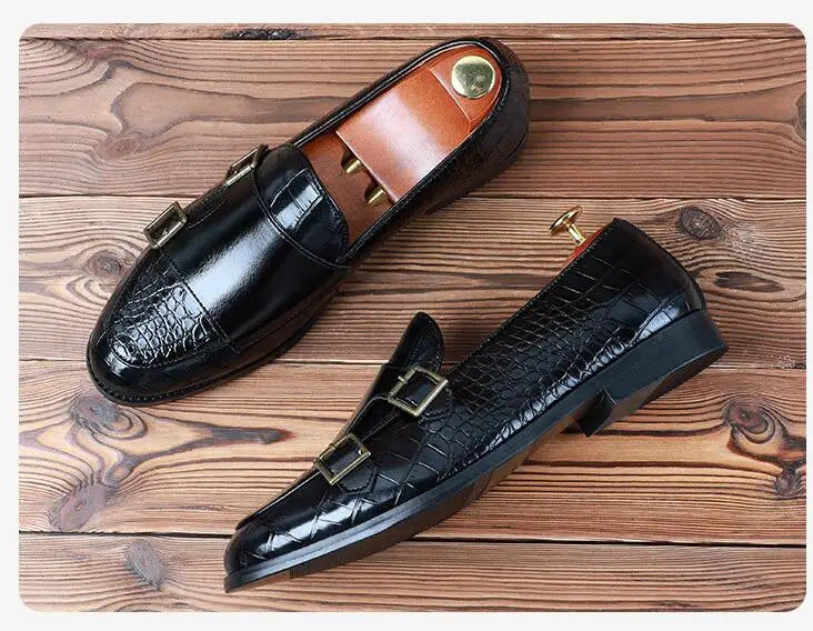 Men's Classic Crocodile Grain Microfiber Leather Casual Shoes Mens Buckle Party Wedding Loafers Moccasins Men Driving Flats