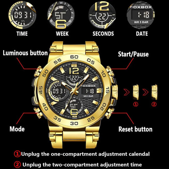 "FOXBOX Men's Business Watch - Fashionable Diver Style, Top Brand Luxury, Waterproof Military Chronograph