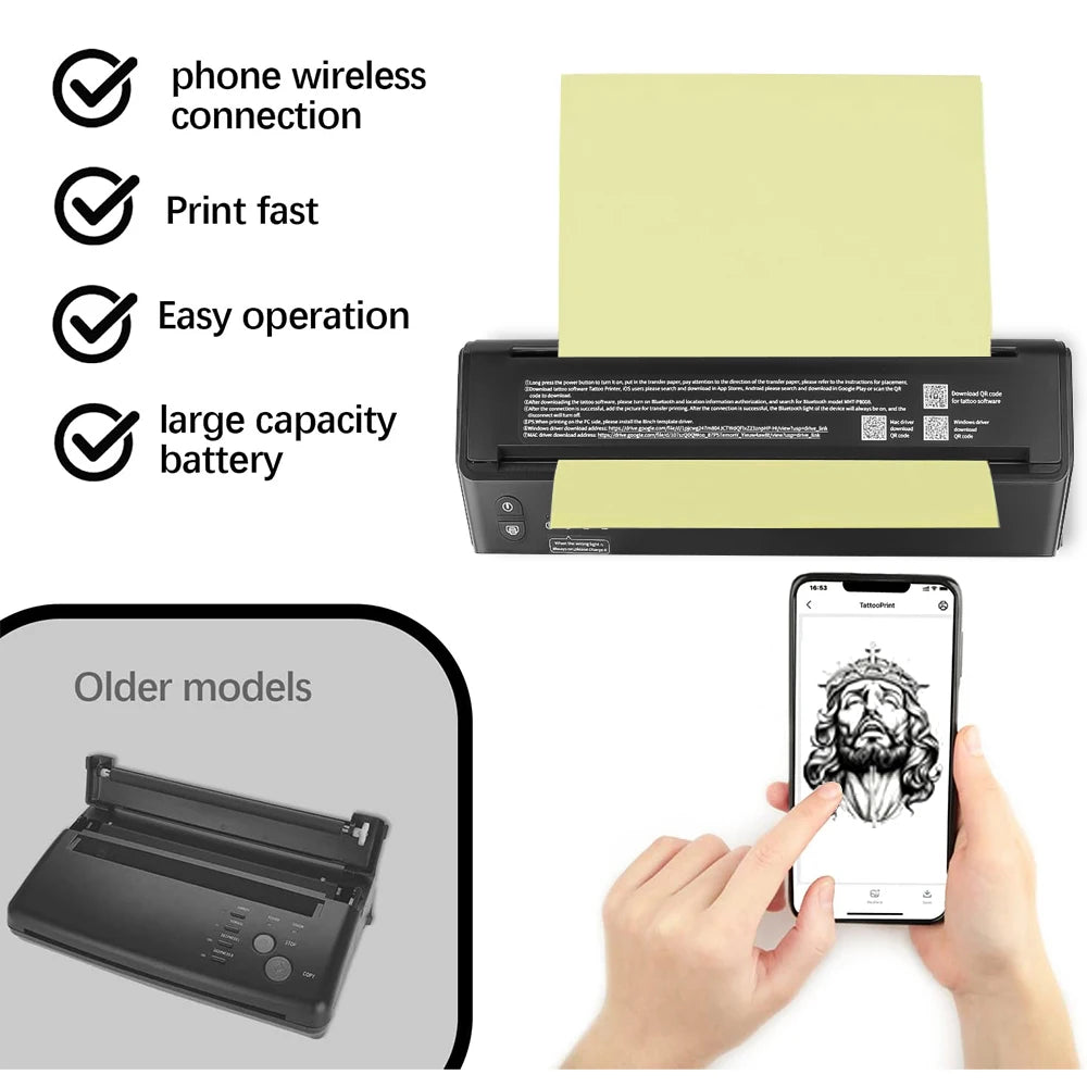 "Wireless Bluetooth Thermal Tattoo Stencil Printer: Line Drawing and Photo Pattern Transfer Machine Copier"