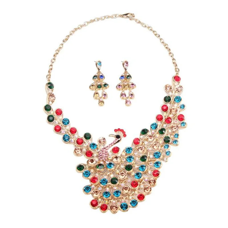 Exaggerated temperament, full diamond peacock necklace earrings set