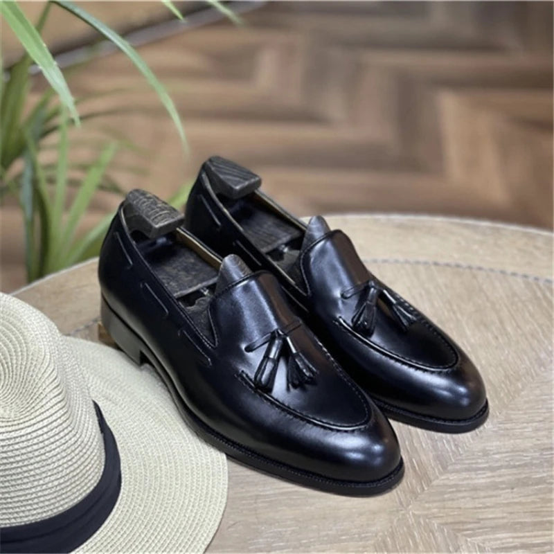 Men's Genuine Leather Tassel Loafers - Vintage Slip-on Casual Dress Shoes