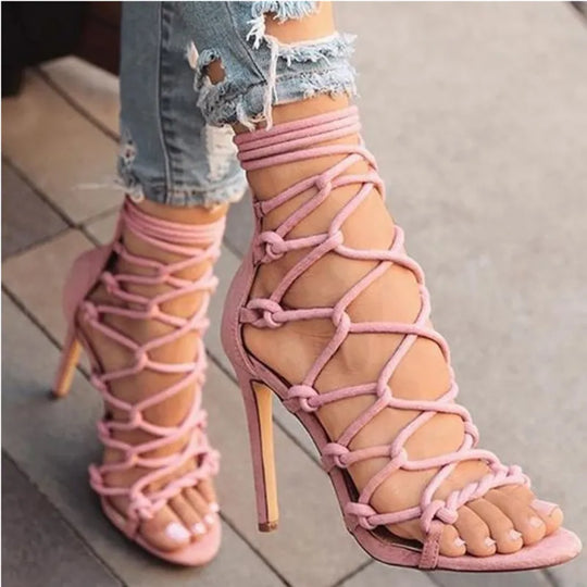 Sexy Women Sandals Summer 2024 High Heels Cross Strap Peep Toe Women's Sandals Pumps Shoes Lady Big Size Party Shoes