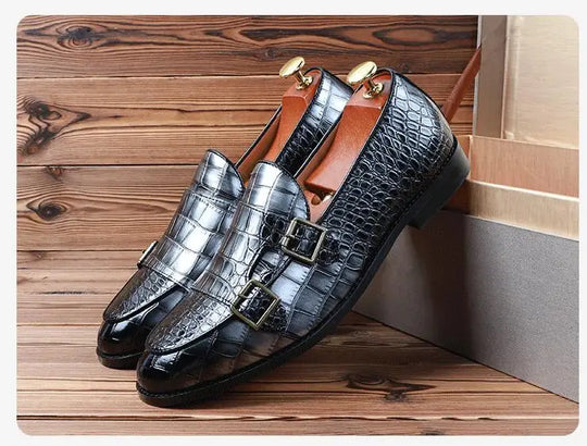 Men's Classic Crocodile Grain Microfiber Leather Casual Shoes Mens Buckle Party Wedding Loafers Moccasins Men Driving Flats