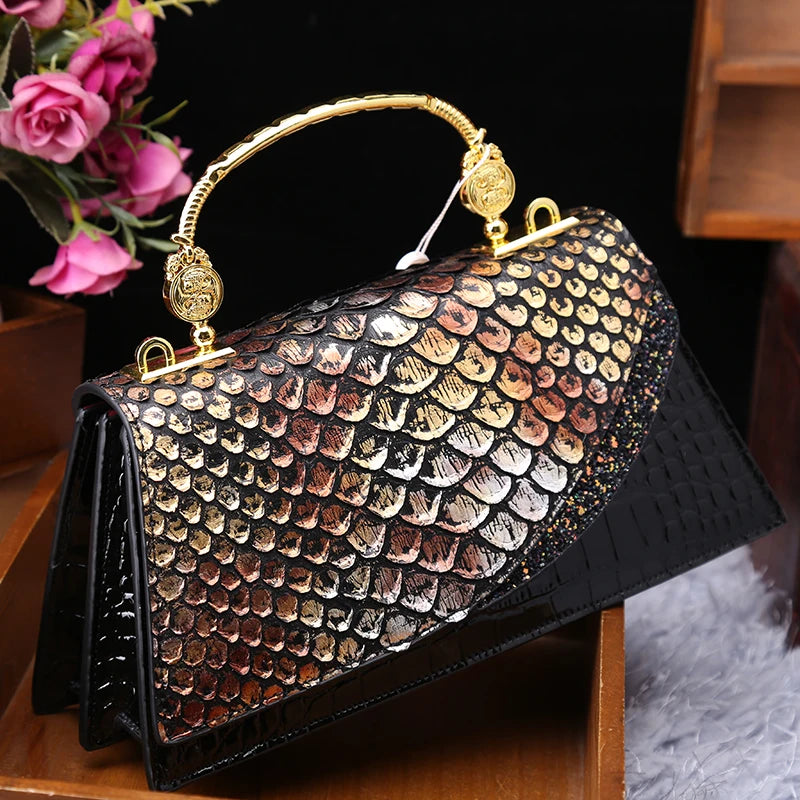 Fashion Brand Genuine Leather Women's Handbags 2024 New Crocodile Pattern Shoulder Crossbody Bag Lady Party Messenger Shell Bags