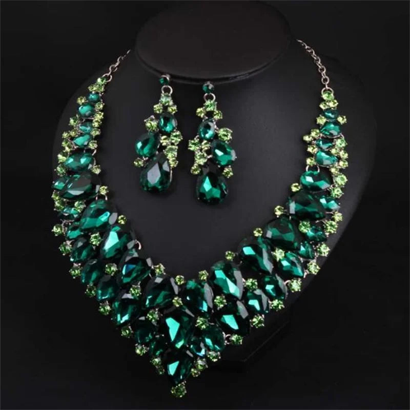 Exaggerated green necklace earrings set, African necklace dress, female accessories.