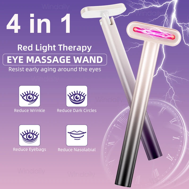 "4-in-1 EMS Microcurrent Facial Wand: Vibration, Warm Red Light Face & Neck Lifting, Skin Tightening, and Eye Massager Device"