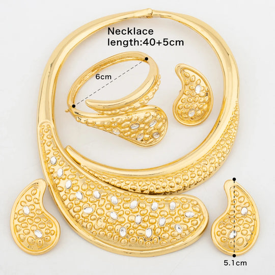 Italy Gold Plated Jewelry Set for Women Fashion Dubai Large Necklace Colorful Crystal Earrings High Quality Lady Wedding Jewelry