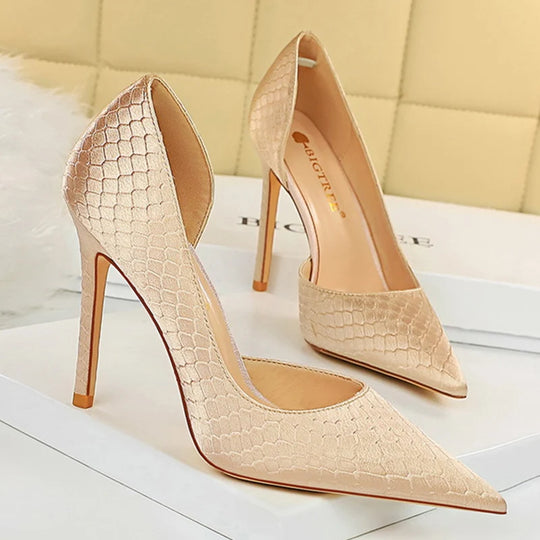 Women 3inch 5inch High Heels Fashion Pumps  Satin Green Gold Silver Stiletto Low Heels Shoes