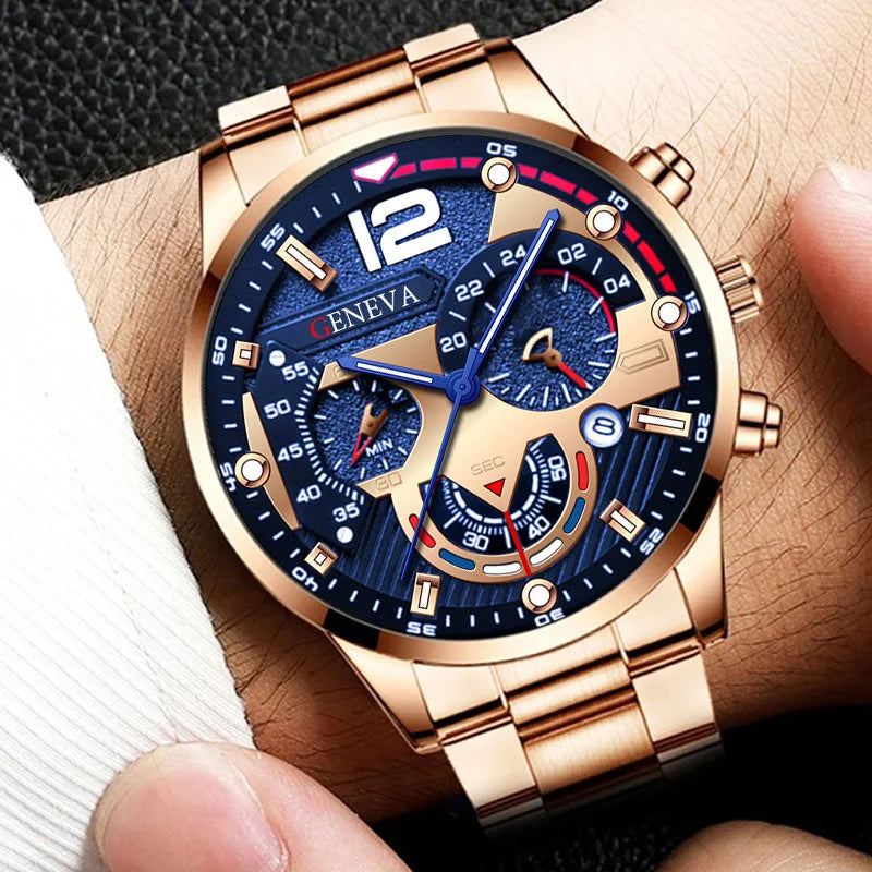 "Luxury Men's Watch - Fashionable Stainless Steel, Quartz Movement, with Calendar Wristwatch"