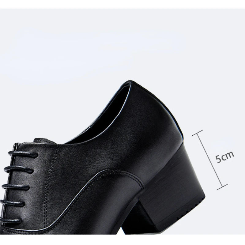 Men's Leather High Heel Shoes, Comfortable Luxury Genuine Leather, Footwear with 2inch Height Increase