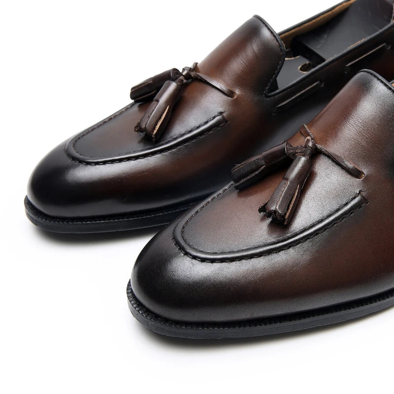 Men's Genuine Leather Tassel Loafers - Vintage Slip-on Casual Dress Shoes