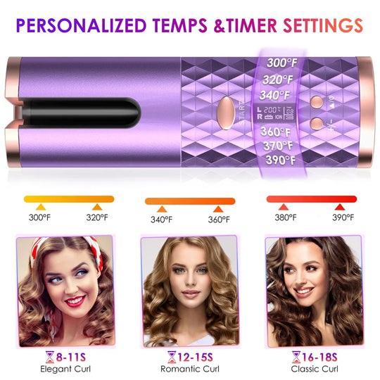 "Cordless Automatic Hair Curler: Wireless, Fast-Heating USB Rechargeable Curling Iron with Timer for Silky Curls"