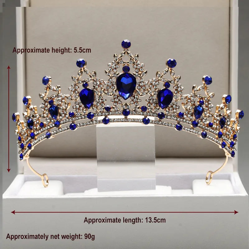 Headwear with a Blue Colour Ladies Exquisite Crown Retro Queen Tiaras