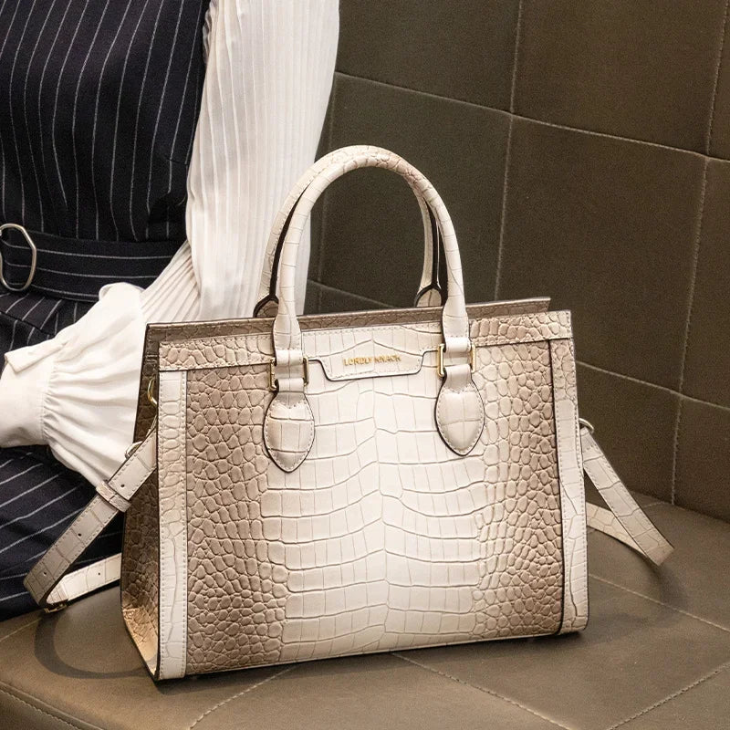 Women's Bag 2024 New High end High Capacity Handheld Shoulder Bag Light Luxury Crossbody Tote Bag Light Luxury Crocodile Pattern