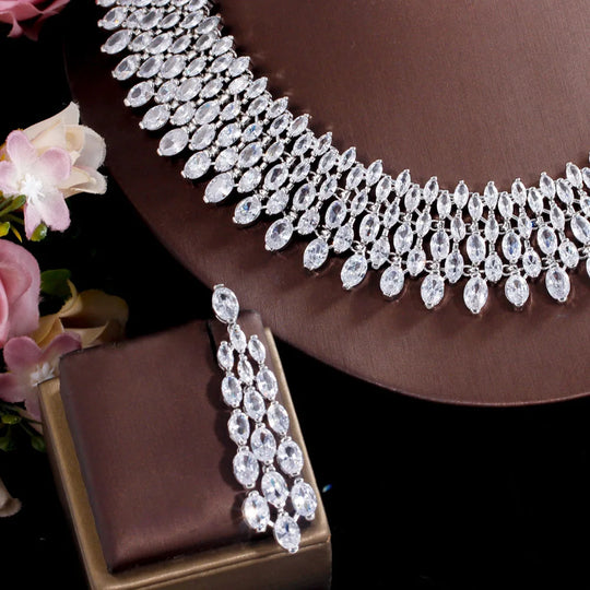 Luxury Chunky Full Cubic Zirconia Paved Dinner Party Bridal Wedding Choker Big Necklace Jewelry Sets for Women