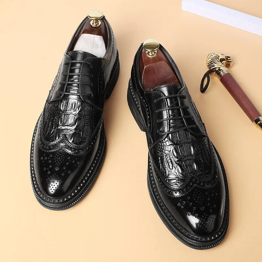 Men's Derby Brogue Crocodile Pattern Leather  Casual Comfortable Dress Shoes