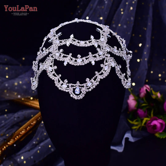 Rhinestone Bridal Headband Big Flower Shape Headdress for Women Crystal Hollow Wedding Headpiece Zircon Headwear