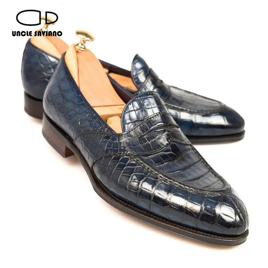 Uncle Saviano Original Designer Loafers: Crocodile Print Genuine Leather Dress Shoes for Men - Luxury Footwear