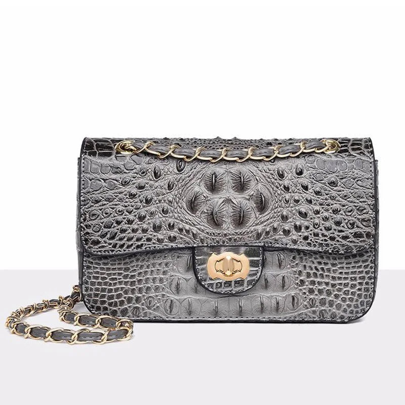 "2024 Crocodile Texture Chain Crossbody: Luxury Leather Shoulder Bag for Women - Fashion-Forward Designer Handbags"