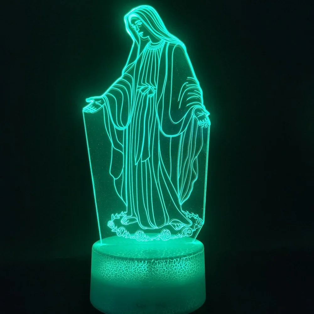 3D Jesus Illusion Night Light, 7-Color Changing LED Table Lamp with Remote Control, Christian Decorative Prayer Lamp