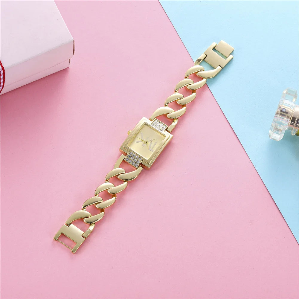 "UTHAI W30 Women's Square Watch - Diamond Inlaid, Light Luxury, Small Fashion Quartz, Metal Bracelet Style, Girl's Timepiece"